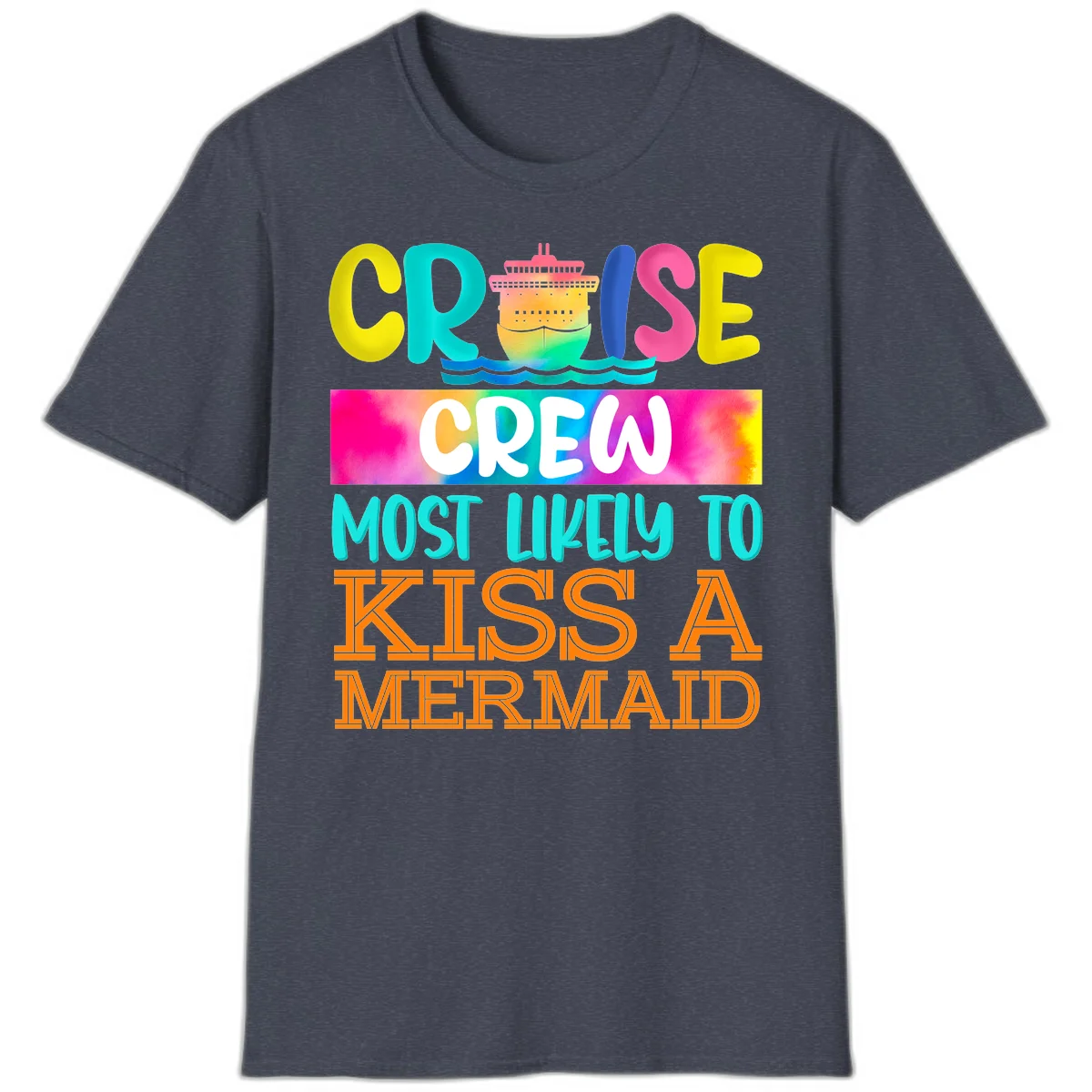 Cruise Crew Most Likely To Kiss A Mermaid T-Shirt in Heather Navy