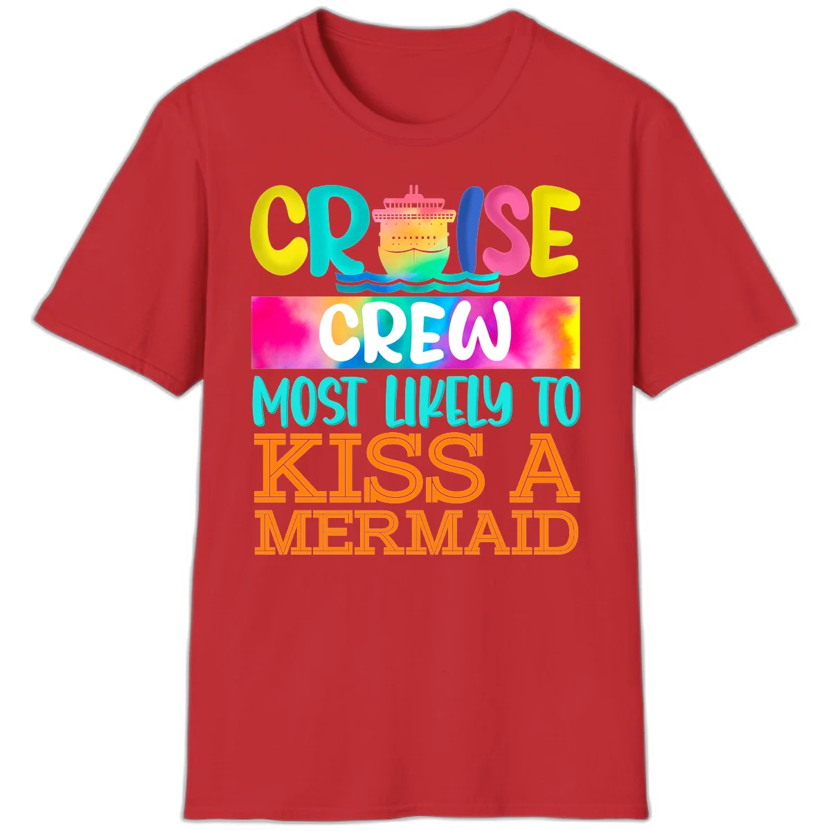 Cruise Crew Most Likely To Kiss A Mermaid T-Shirt in Red