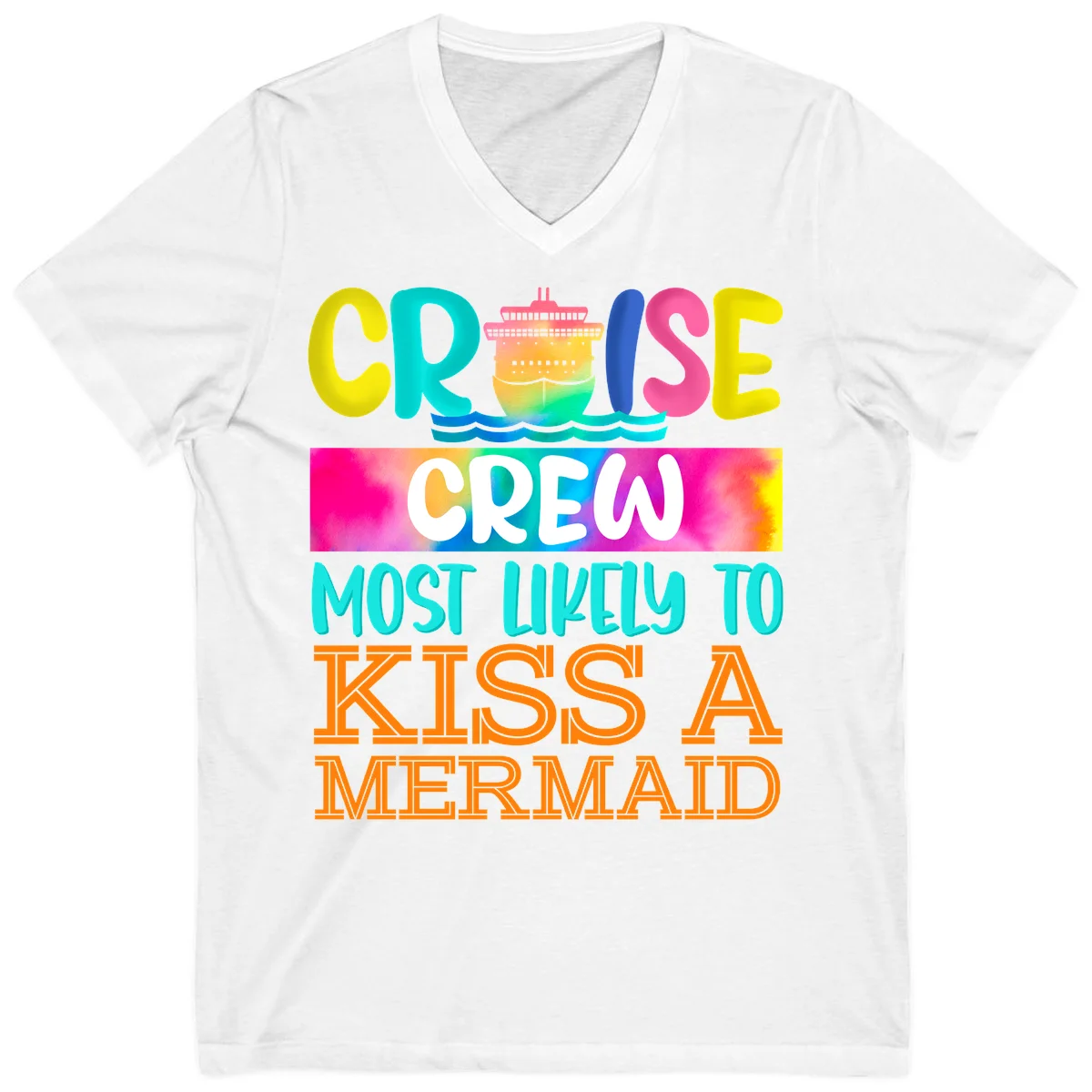 Cruise Crew Most Likely To Kiss A Mermaid V-Neck in White