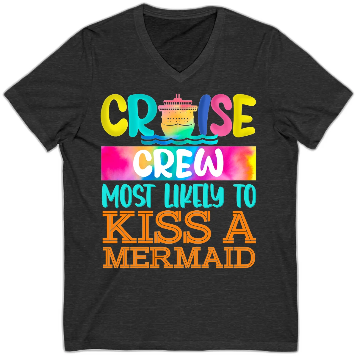 Cruise Crew Most Likely To Kiss A Mermaid V-Neck in Dark Grey Heather