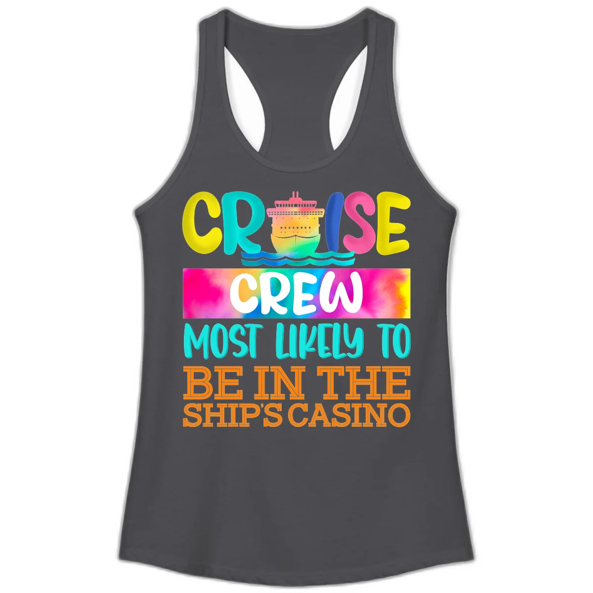 Cruise Crew Most Likely Casino Ladies Tank in Solid Dark Gray