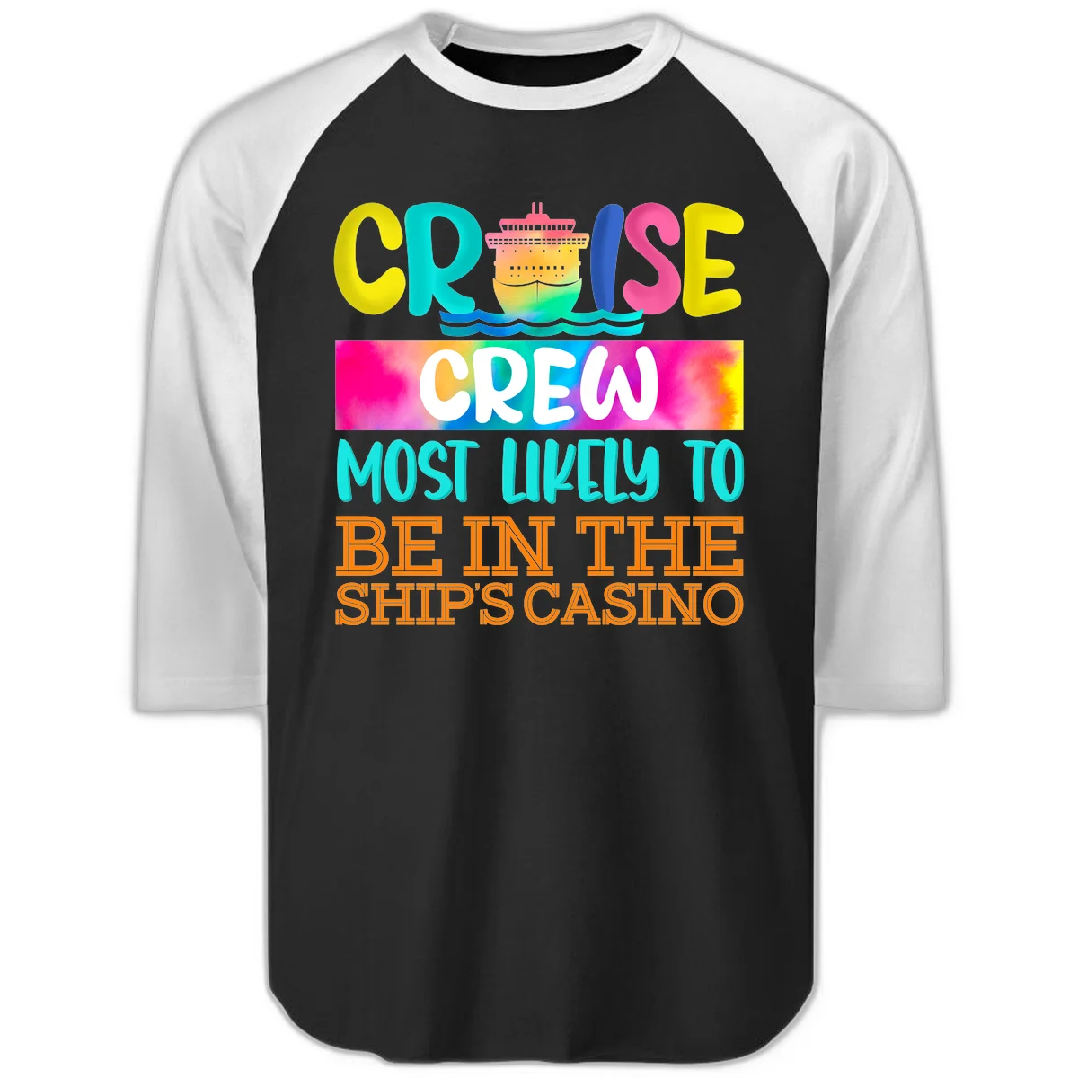 Cruise Crew Most Likely Casino Raglan 3/4 in Black White