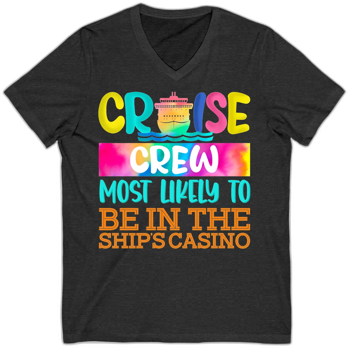 Cruise Crew Most Likely Casino V-Neck in Dark Grey Heather