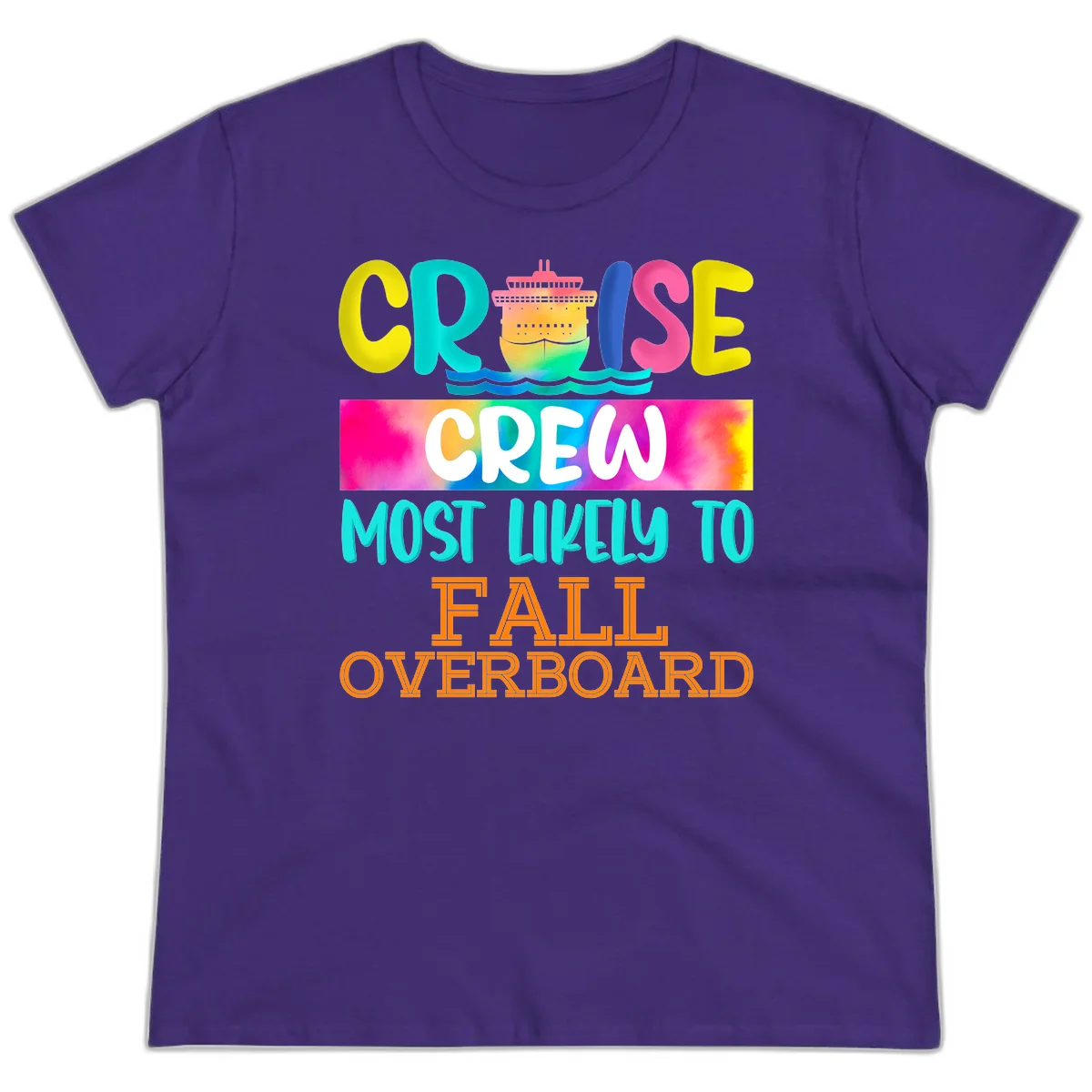 Cruise Crew Most Likely To Fall Overboard Ladies Tee in Purple