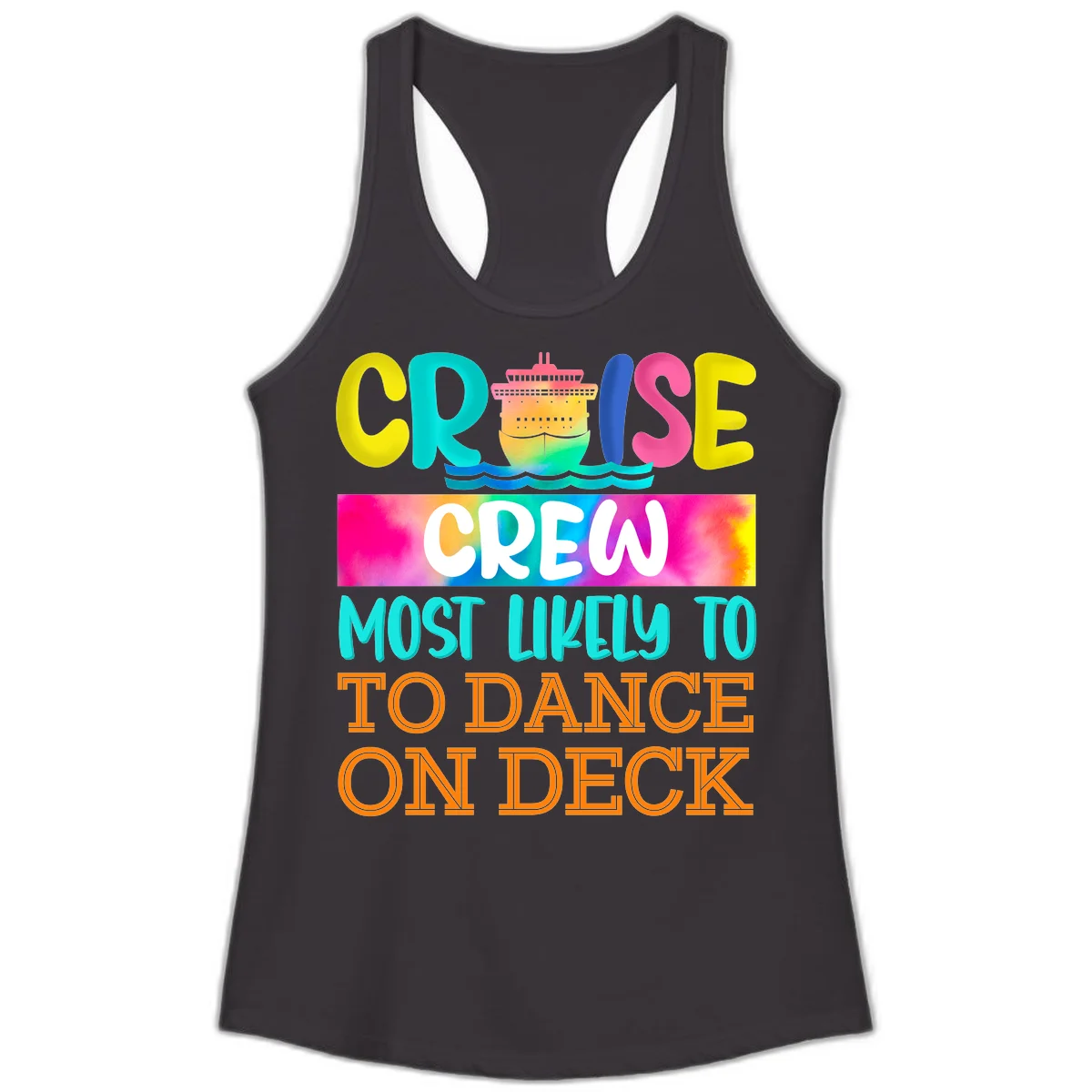 Cruise Crew Most Likely To Dance On Deck Ladies Tank in Black