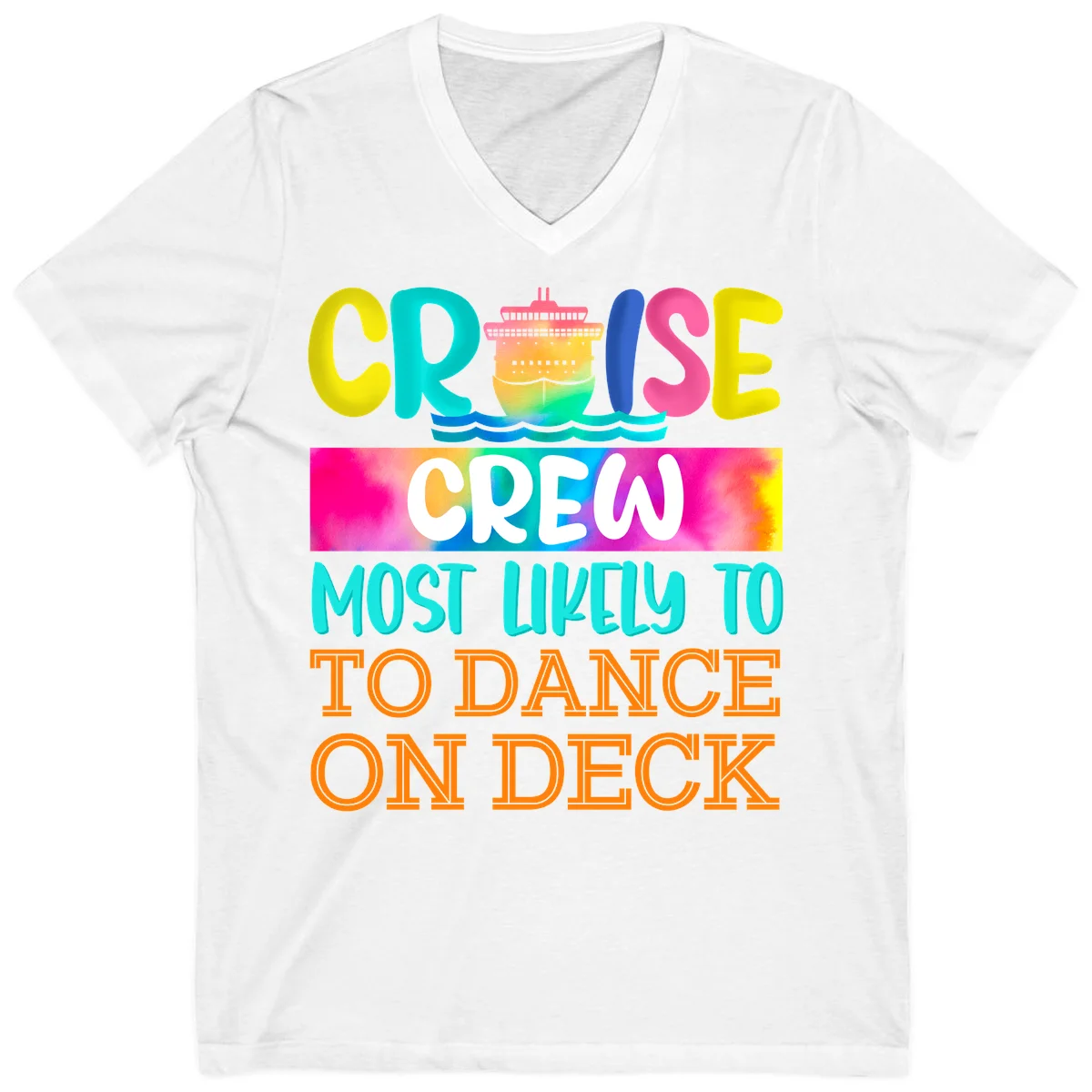 Cruise Crew Most Likely To Dance On Deck V-Neck in White