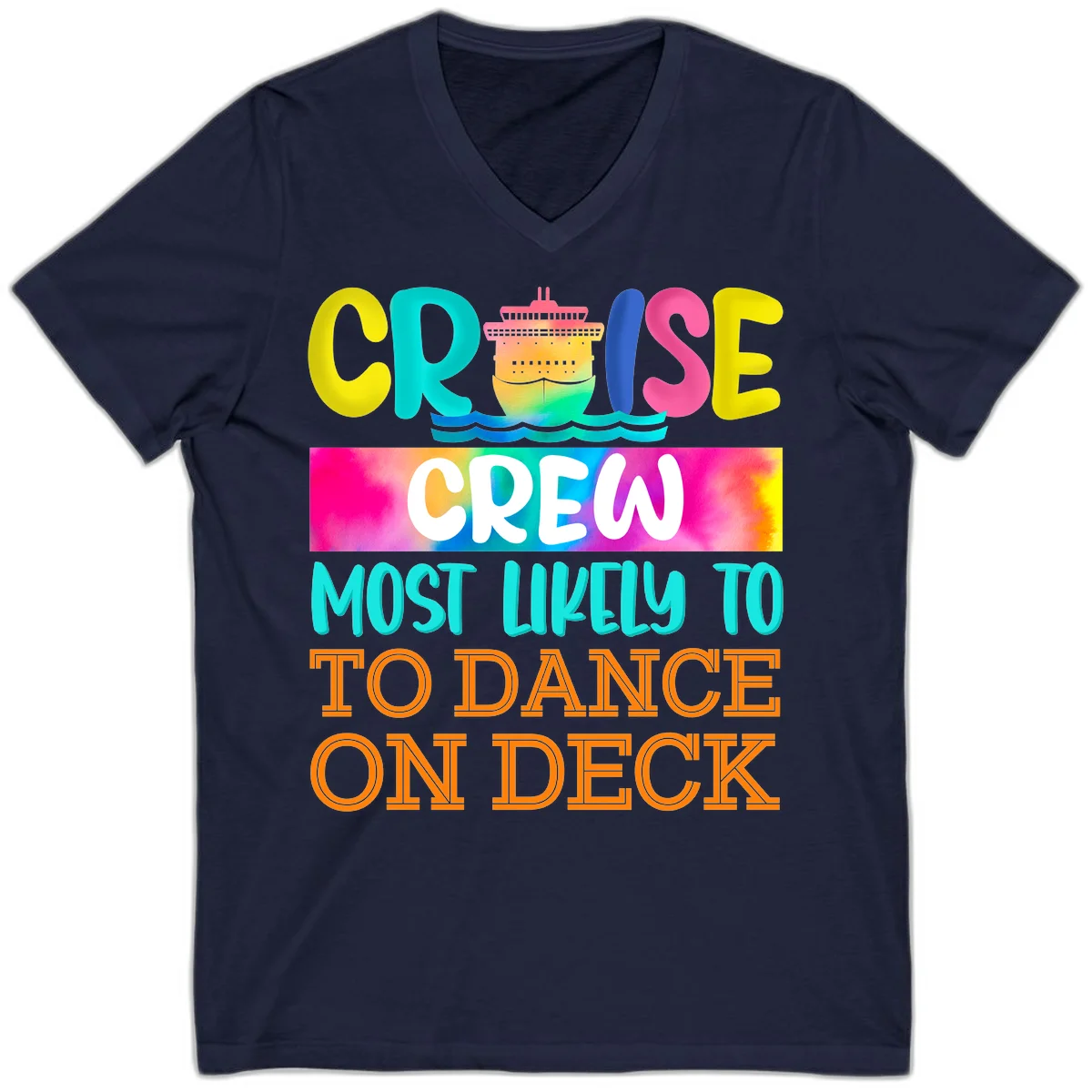 Cruise Crew Most Likely To Dance On Deck V-Neck in Navy