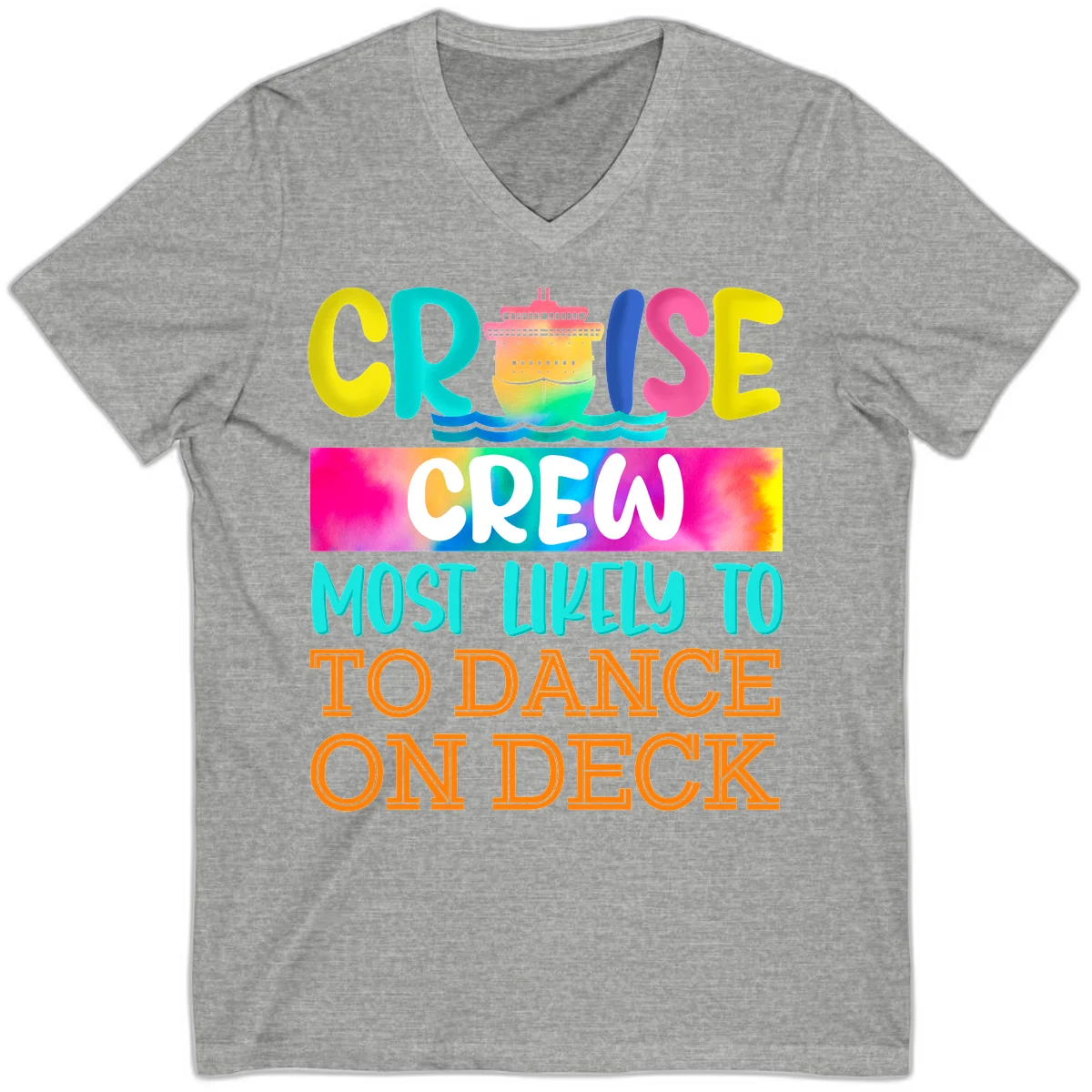 Cruise Crew Most Likely To Dance On Deck V-Neck in Athletic Heather