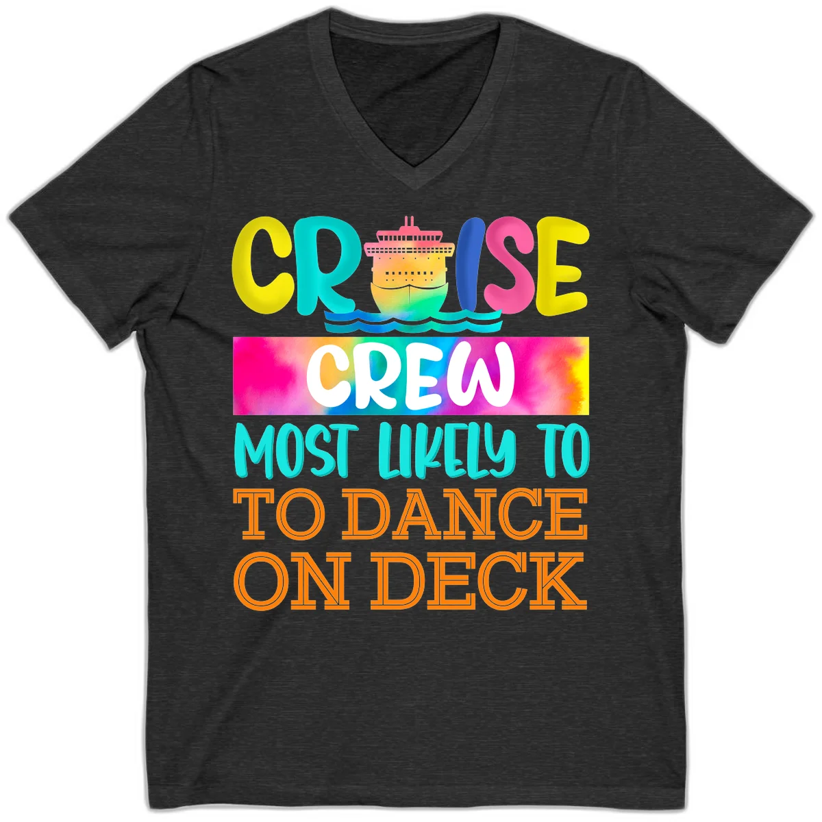 Cruise Crew Most Likely To Dance On Deck V-Neck in Dark Grey Heather