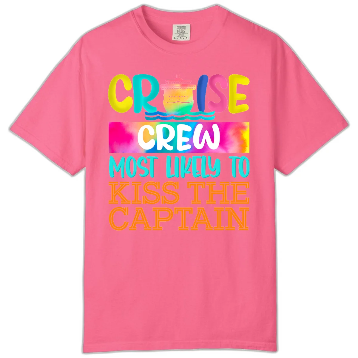 Cruise Crew Most Likely To Kiss The Captain Comfort Color in Crunchberry