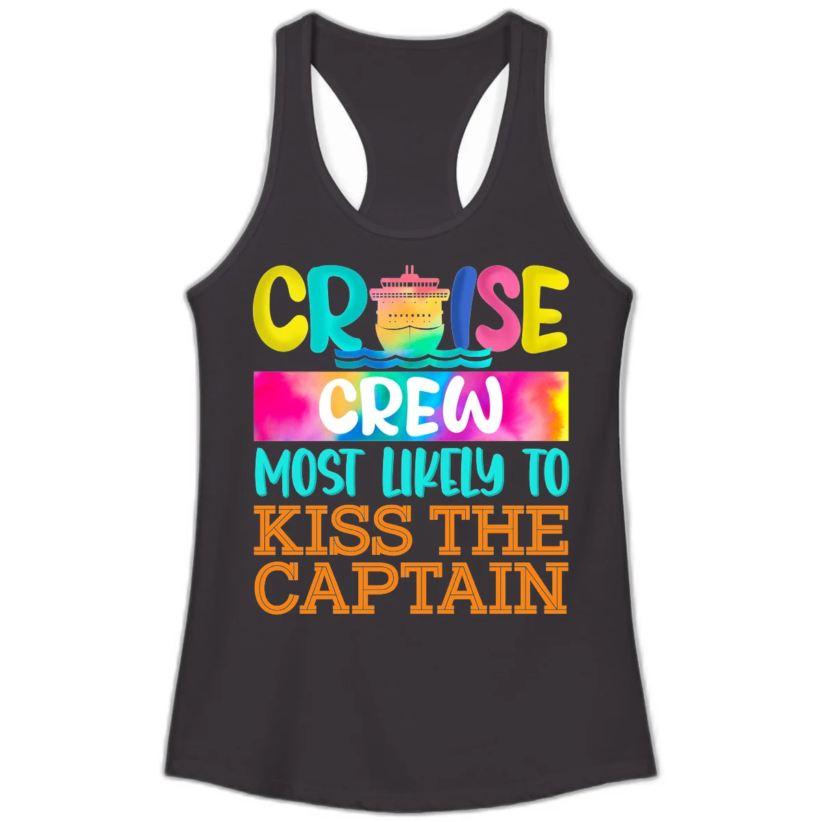 Cruise Crew Most Likely To Kiss The Captain Ladies Tank in Black