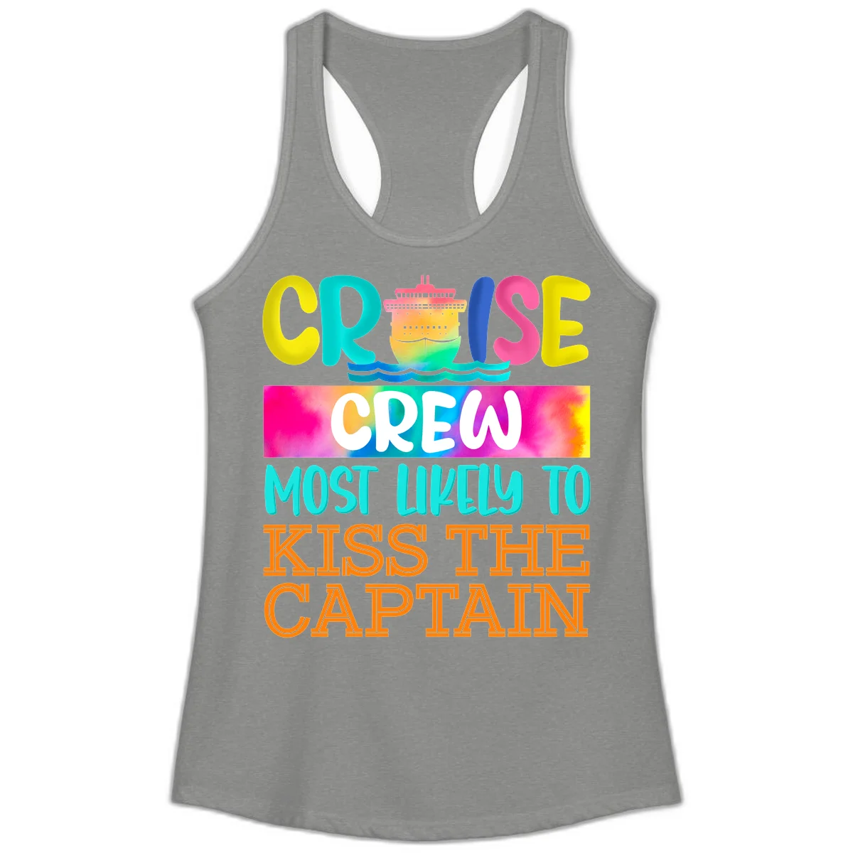 Cruise Crew Most Likely To Kiss The Captain Ladies Tank in Heather Grey