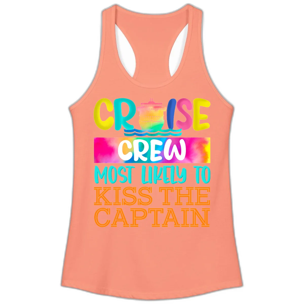 Cruise Crew Most Likely To Kiss The Captain Ladies Tank in Solid Light Orange