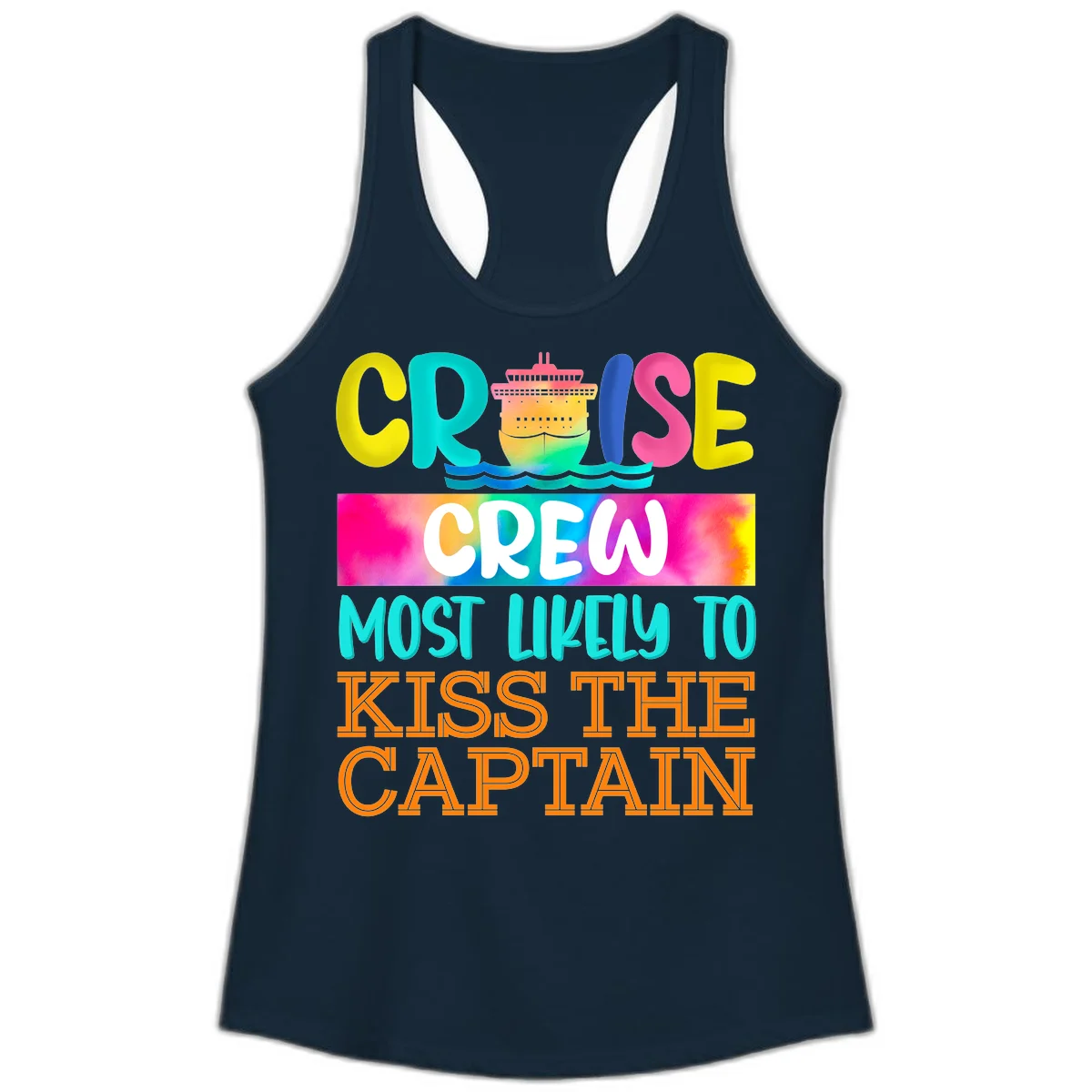 Cruise Crew Most Likely To Kiss The Captain Ladies Tank in Solid Midnight Navy