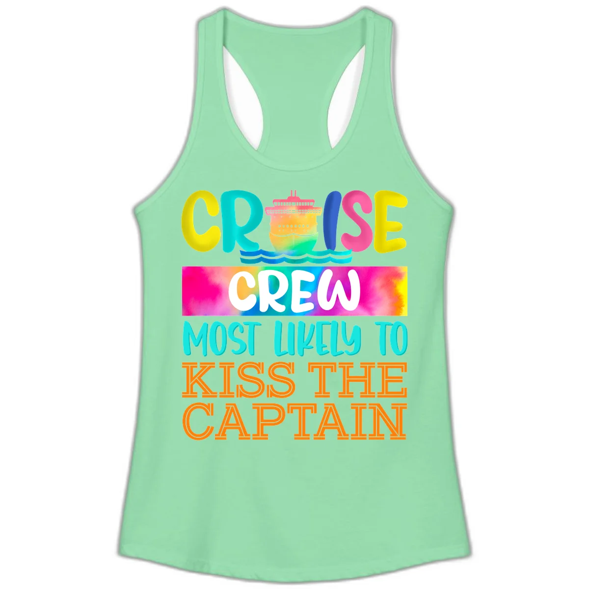 Cruise Crew Most Likely To Kiss The Captain Ladies Tank in Solid Mint