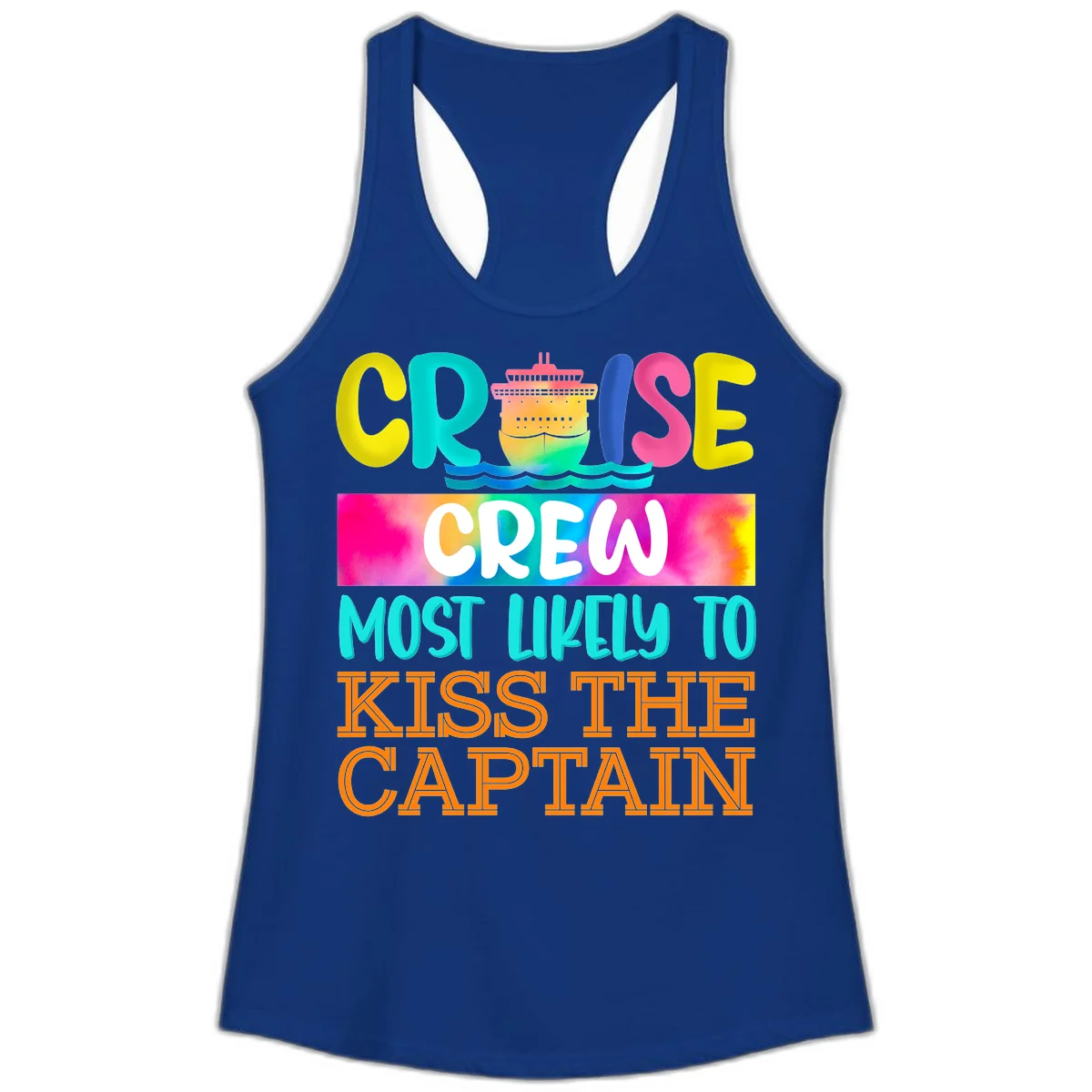 Cruise Crew Most Likely To Kiss The Captain Ladies Tank in Solid Royal