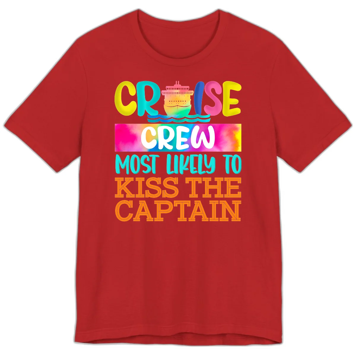 Cruise Crew Most Likely To Kiss The Captain Premium T-Shirt in Red