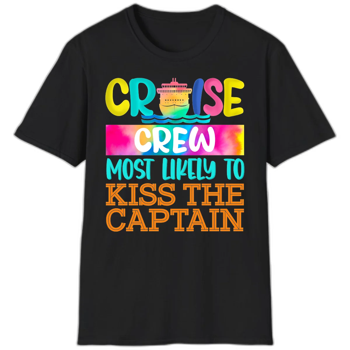 Cruise Crew Most Likely To Kiss The Captain T-Shirt in Black