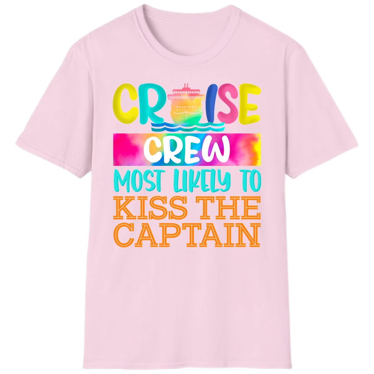 Cruise Crew Most Likely To Kiss The Captain T-Shirt in Light Pink