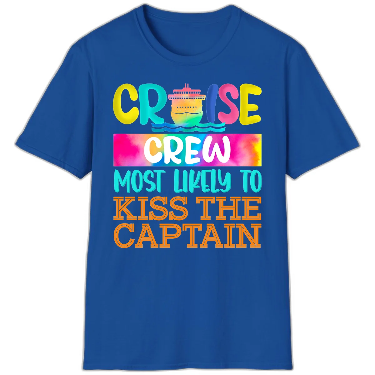 Cruise Crew Most Likely To Kiss The Captain T-Shirt in Royal
