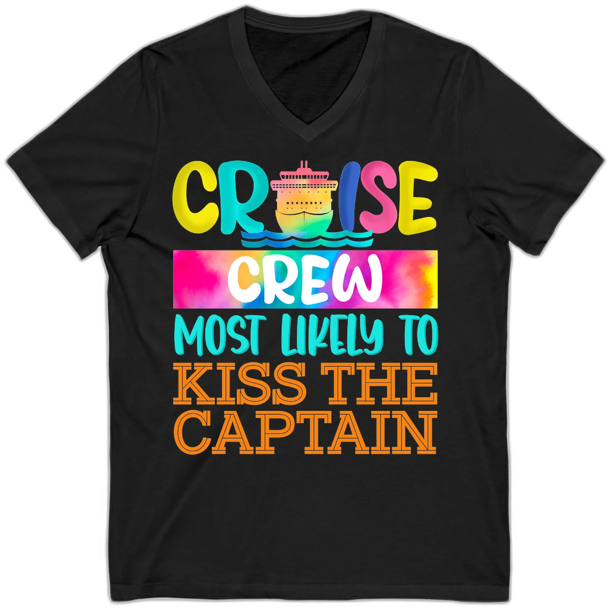 Cruise Crew Most Likely To Kiss The Captain V-Neck in Black