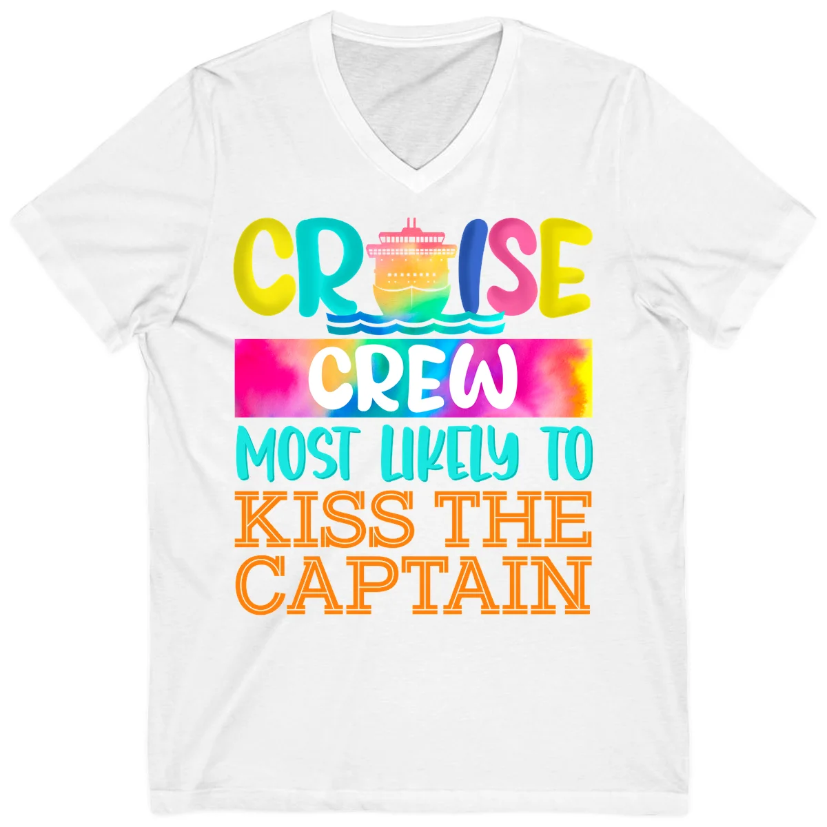 Cruise Crew Most Likely To Kiss The Captain V-Neck in White