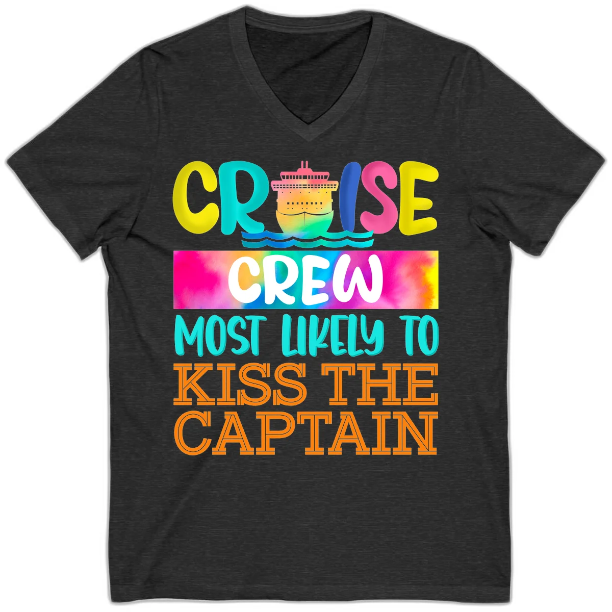 Cruise Crew Most Likely To Kiss The Captain V-Neck in Dark Grey Heather