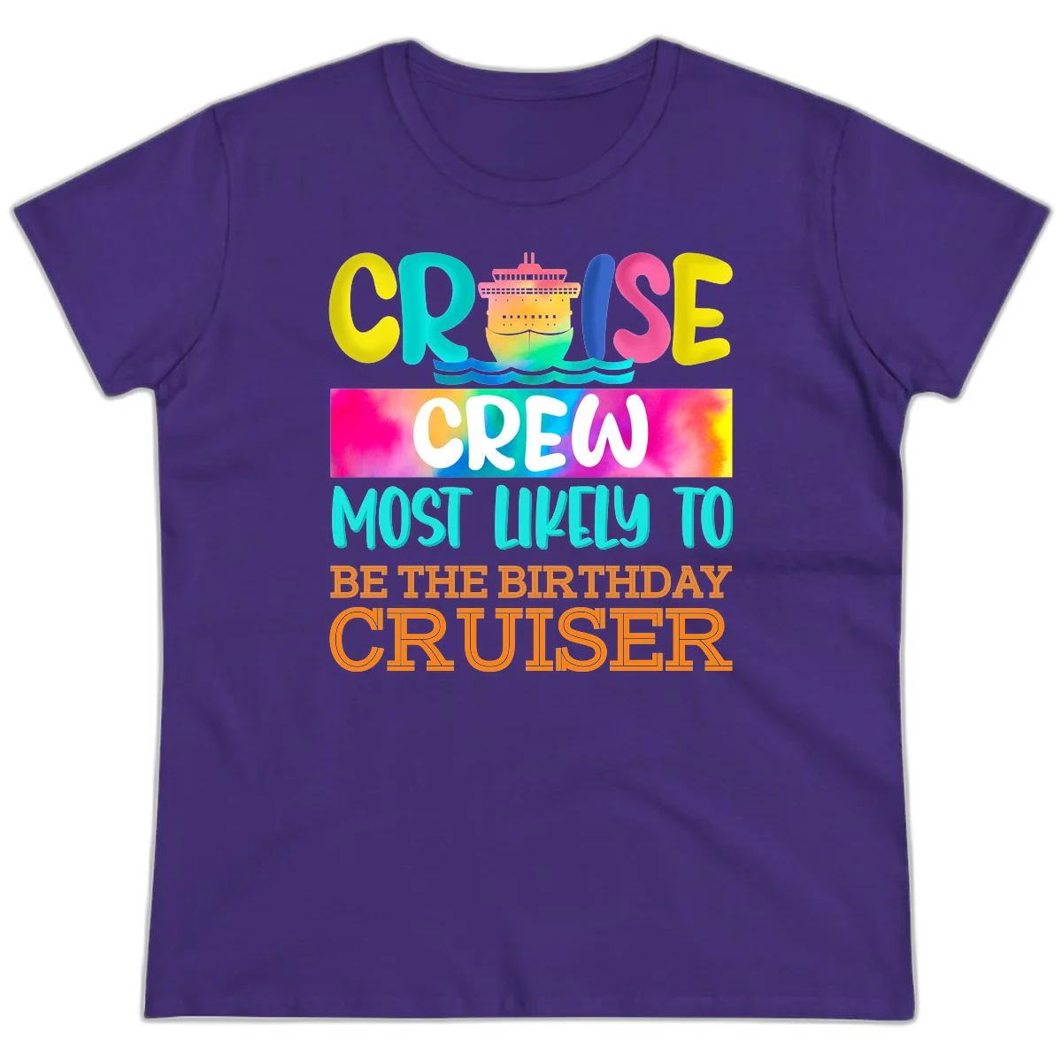 Cruise Crew Most Likely Birthday Ladies Tee in Purple