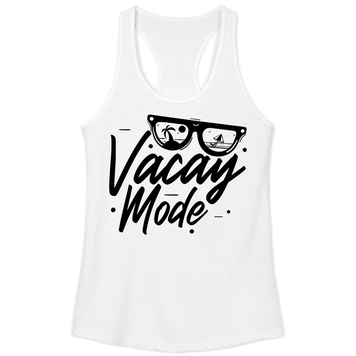 Warm Mode Cruise Vibes Ladies Racerback Tank in White