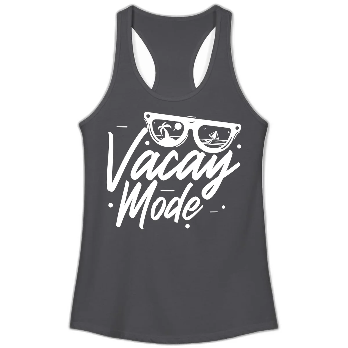 Warm Mode Cruise Vibes Ladies Racerback Tank in Solid Dark Gray