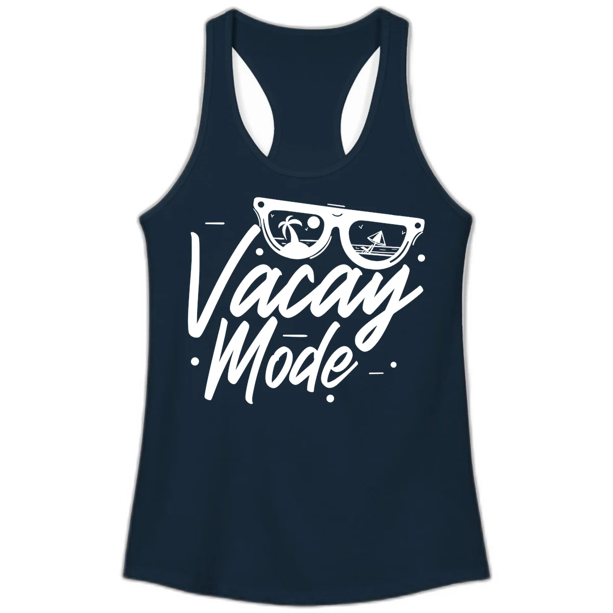 Warm Mode Cruise Vibes Ladies Racerback Tank in Solid Midnight Navy