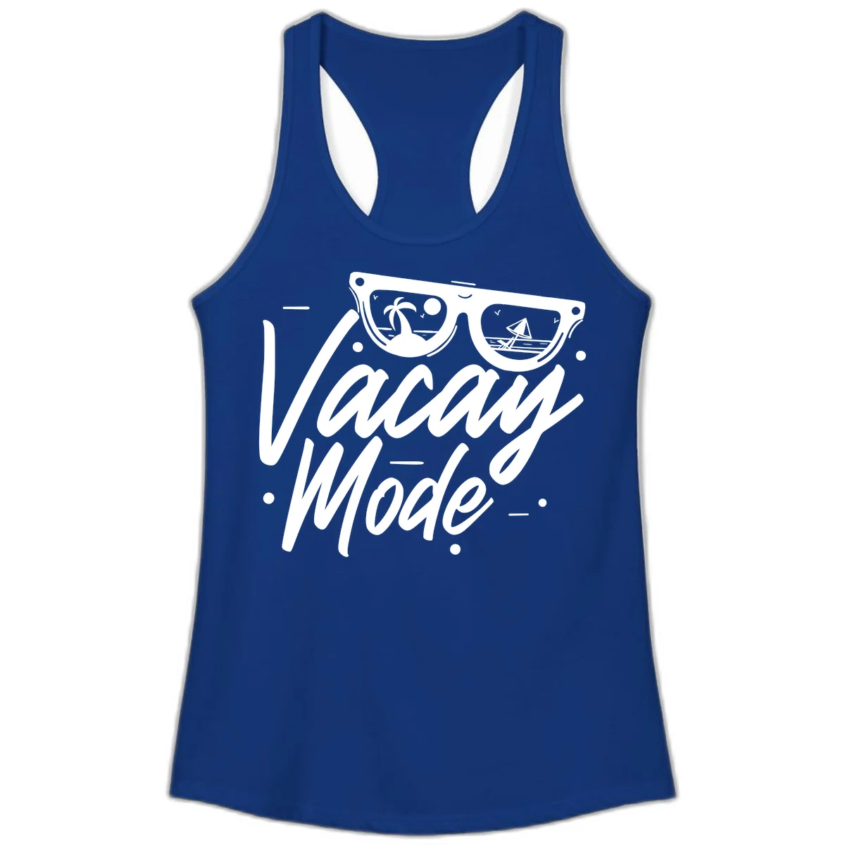 Warm Mode Cruise Vibes Ladies Racerback Tank in Solid Royal