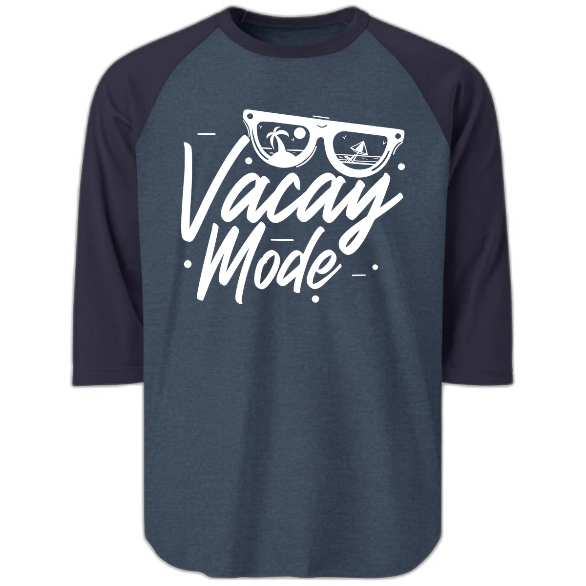 Warm Mode Cruise Vibes Raglan 3/4 Sleeve Tee in Heather Denim Navy