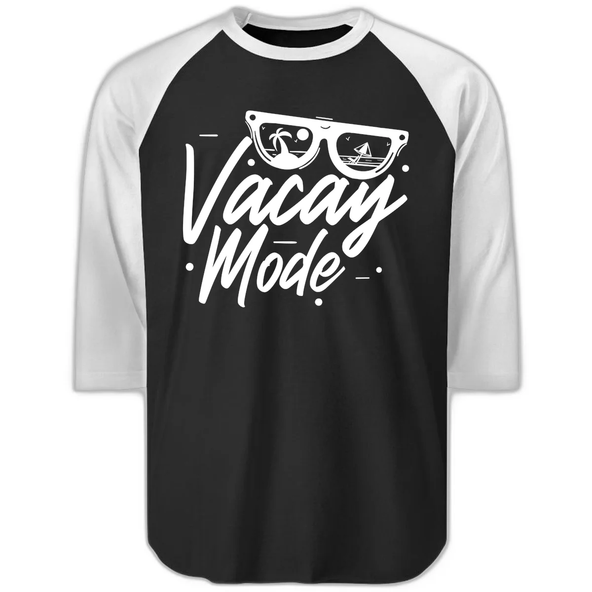Warm Mode Cruise Vibes Raglan 3/4 Sleeve Tee in Black White