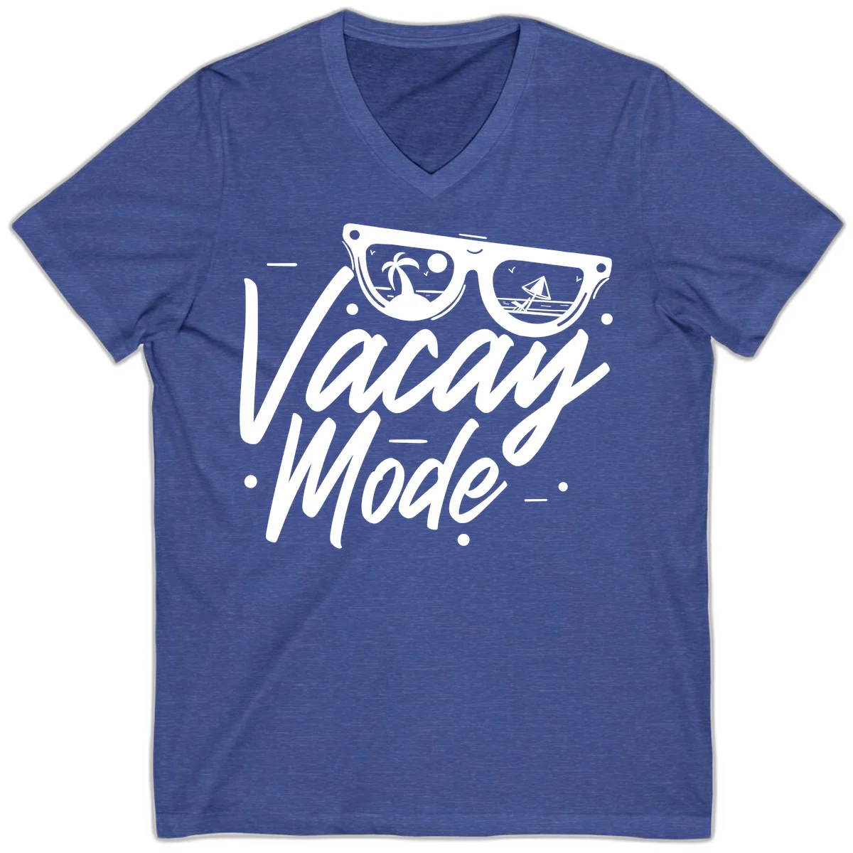 Warm Mode Cruise Vibes V-Neck T-Shirt in Heather True Royal