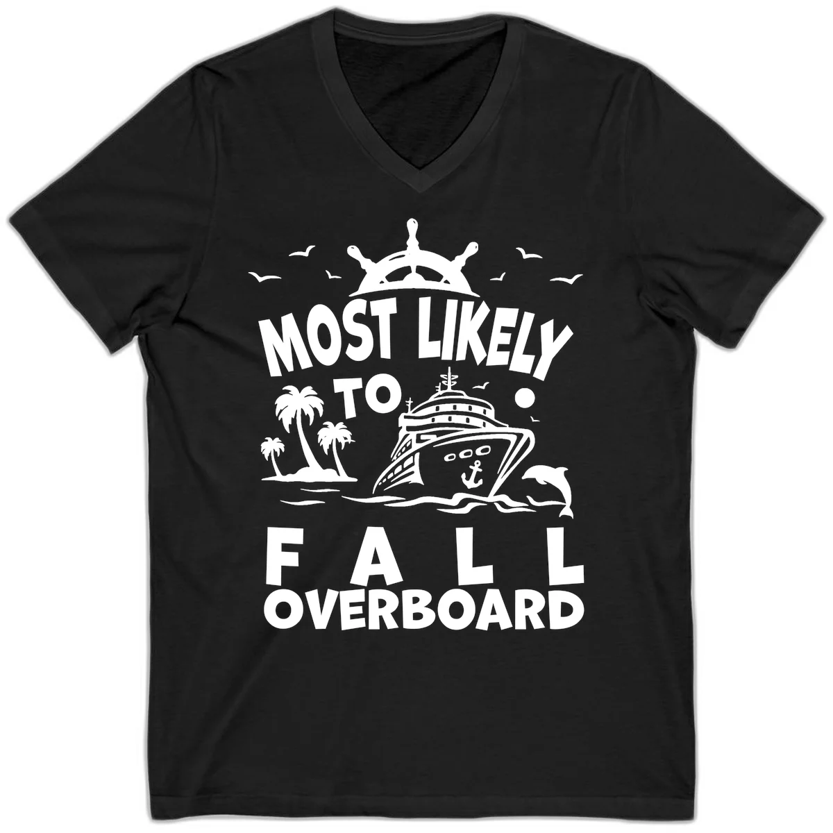 Most Likely To Fall Overboard V-Neck in Black