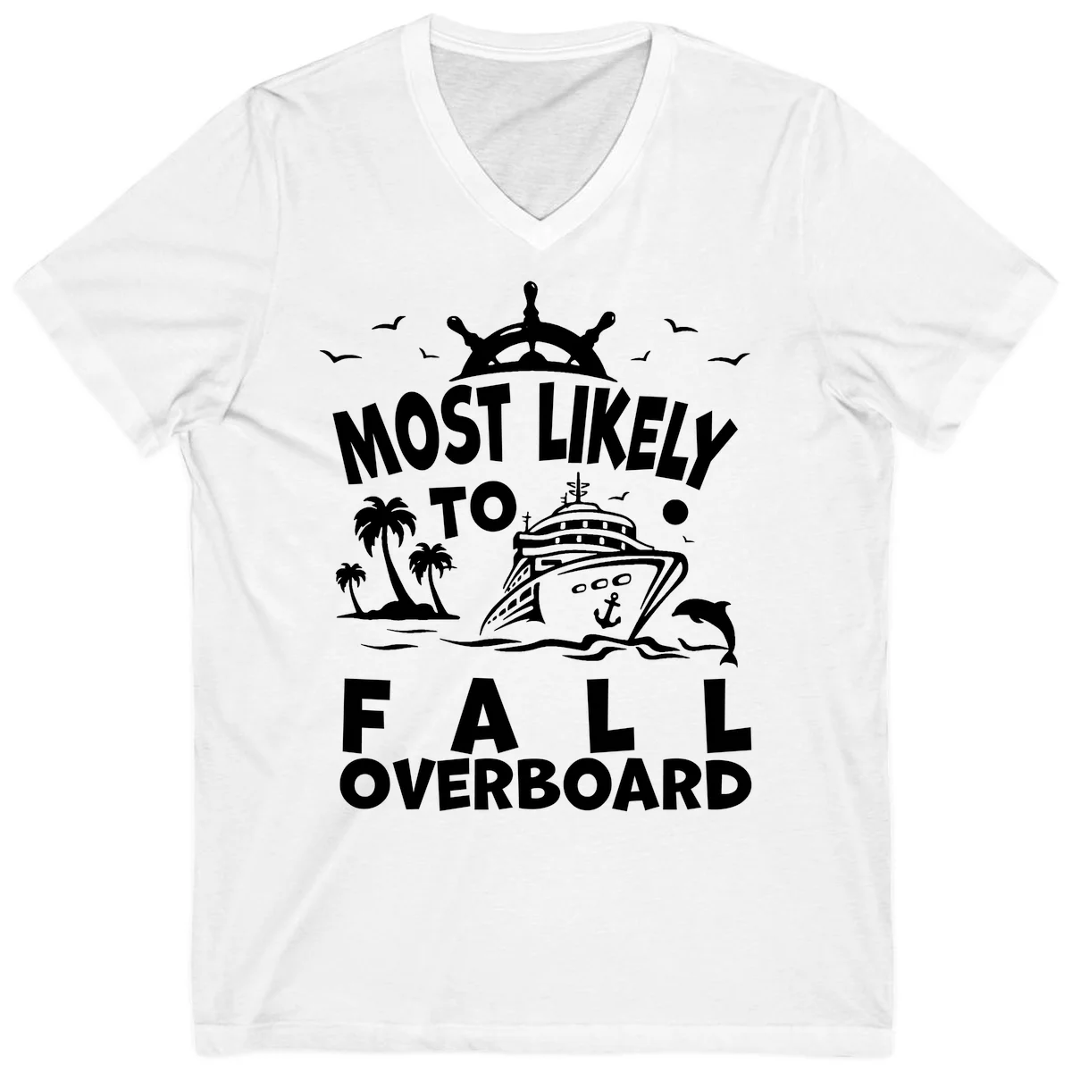 Most Likely To Fall Overboard V-Neck in White