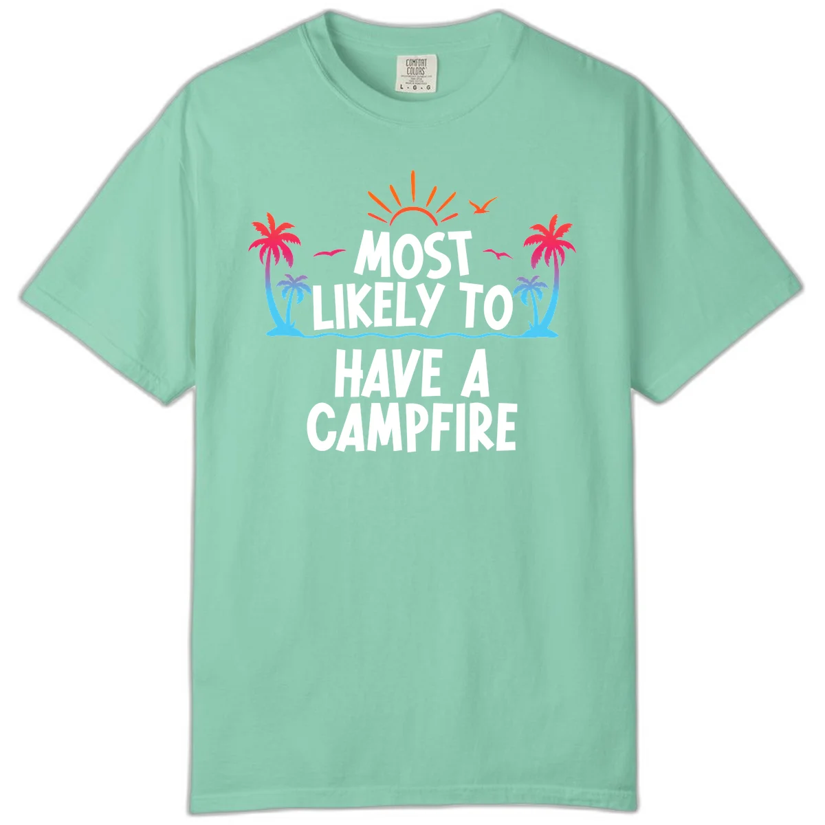 Most Likely To Have A Campfire Comfort Color Tee in Island Reef