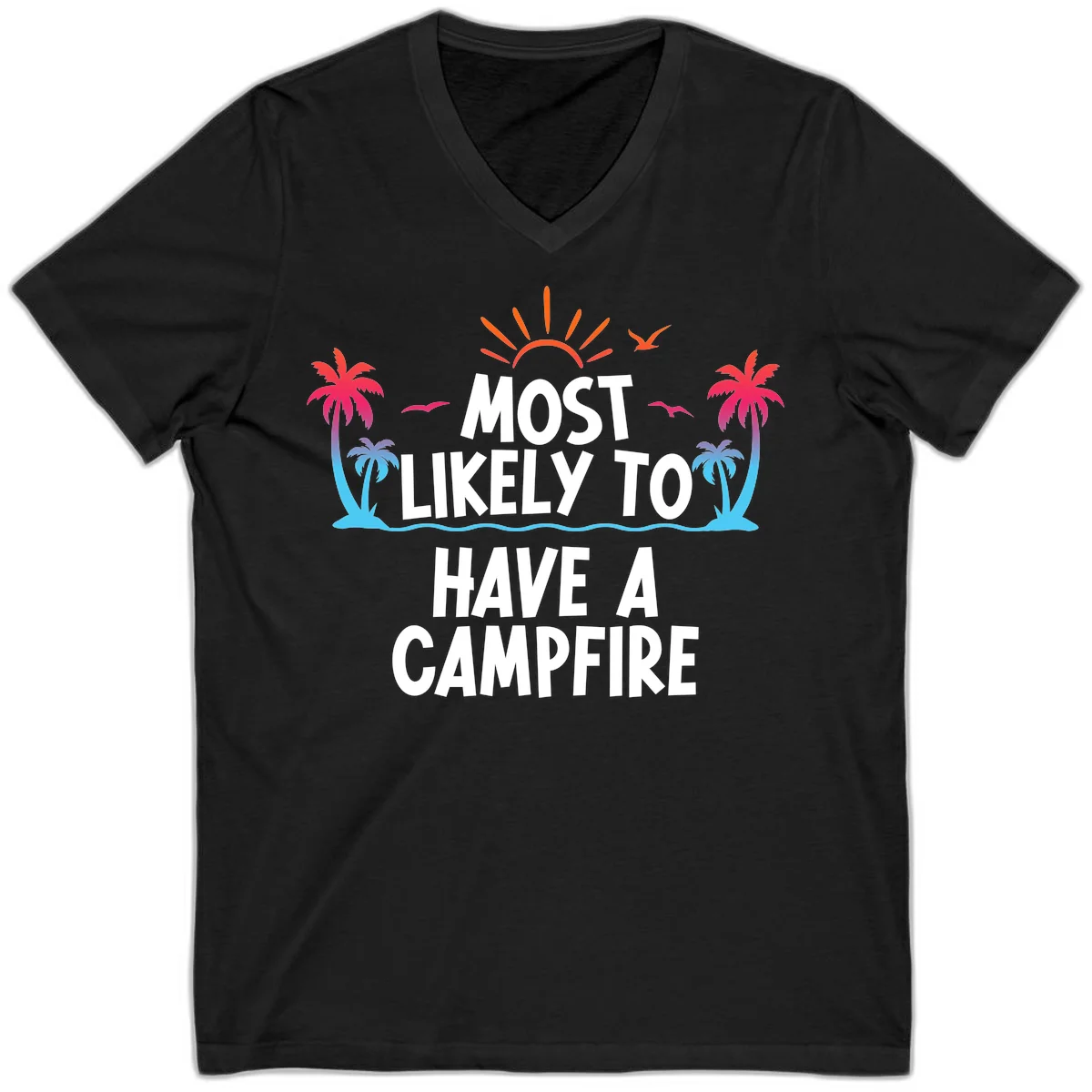 Most Likely To Have A Campfire V-Neck Tee in Black