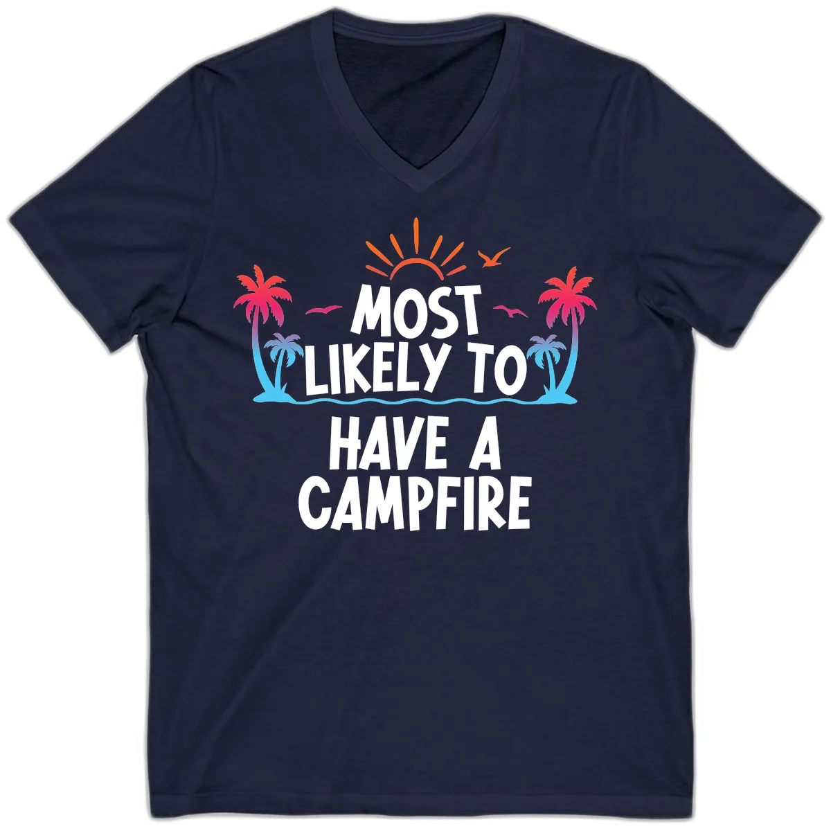 Most Likely To Have A Campfire V-Neck Tee in Navy