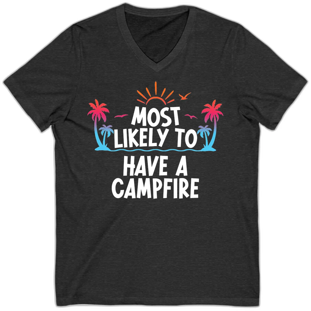 Most Likely To Have A Campfire V-Neck Tee in Dark Grey Heather