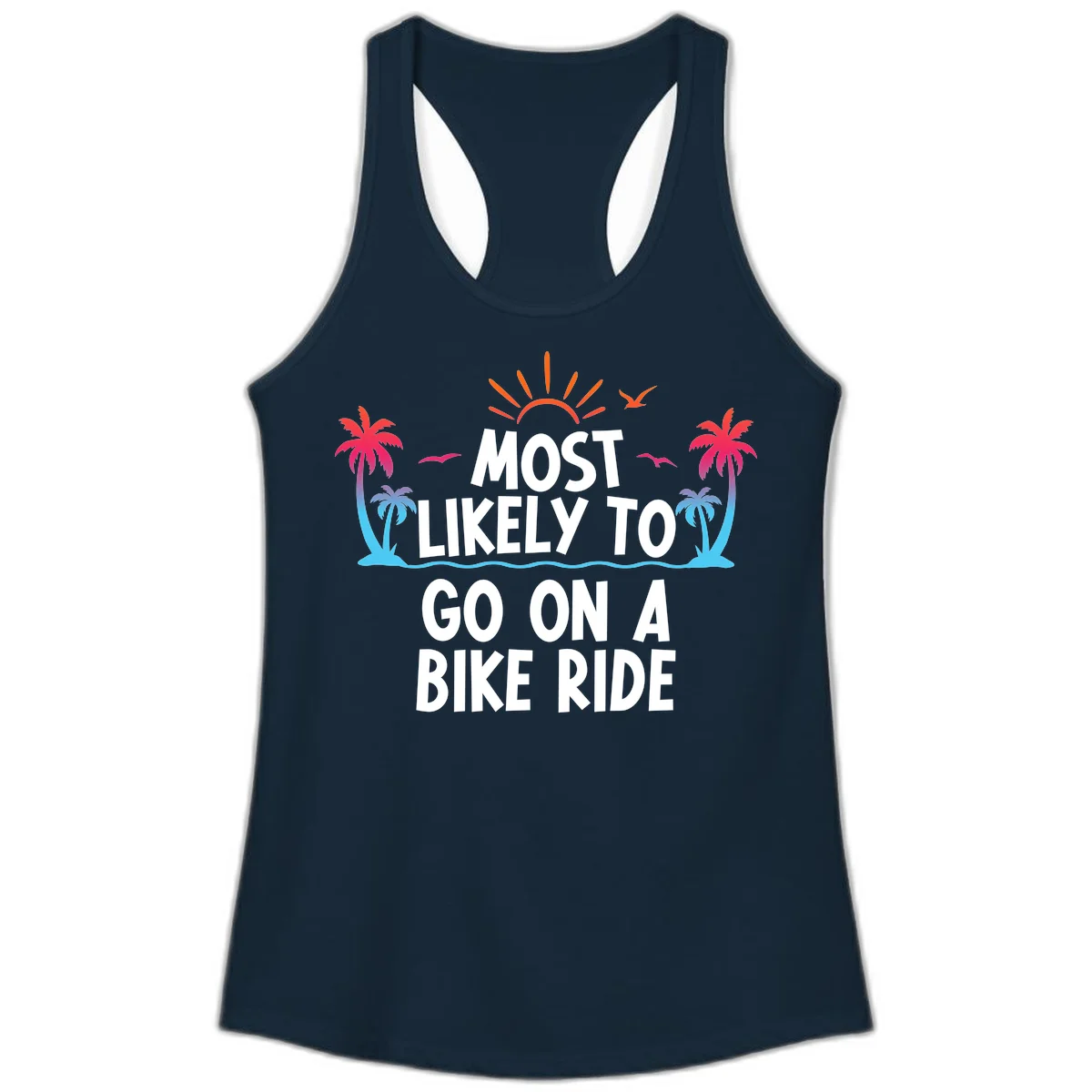 Most Likely To Go On A Bike Ride Ladies Tank in Solid Midnight Navy