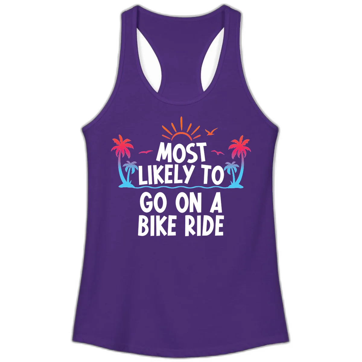 Most Likely To Go On A Bike Ride Ladies Tank in Solid Purple Rush