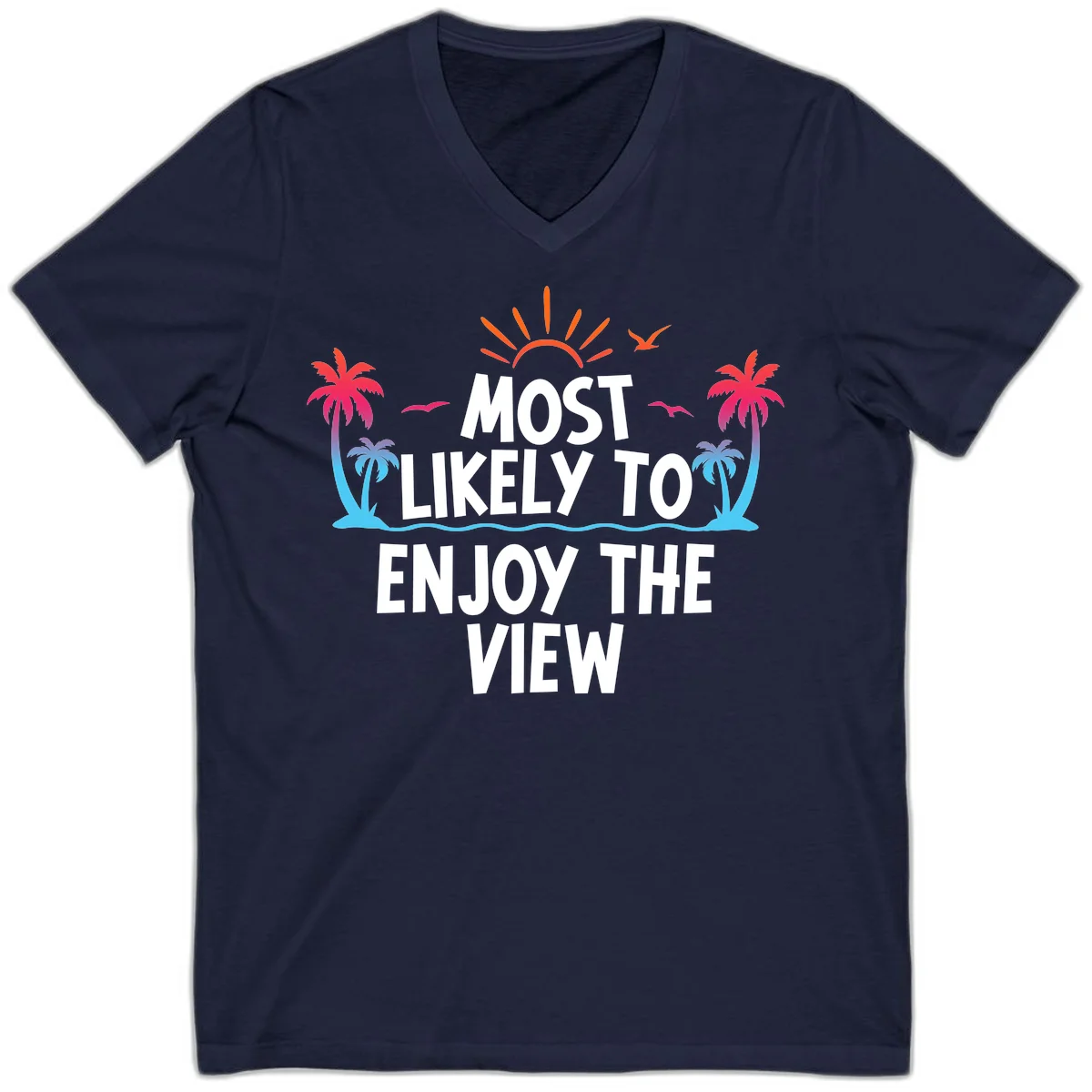 Most Likely To Enjoy The View V-Neck in Navy