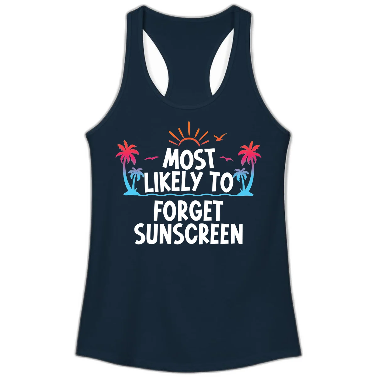 Most Likely To Forget Sunscreen Ladies Tank in Solid Midnight Navy