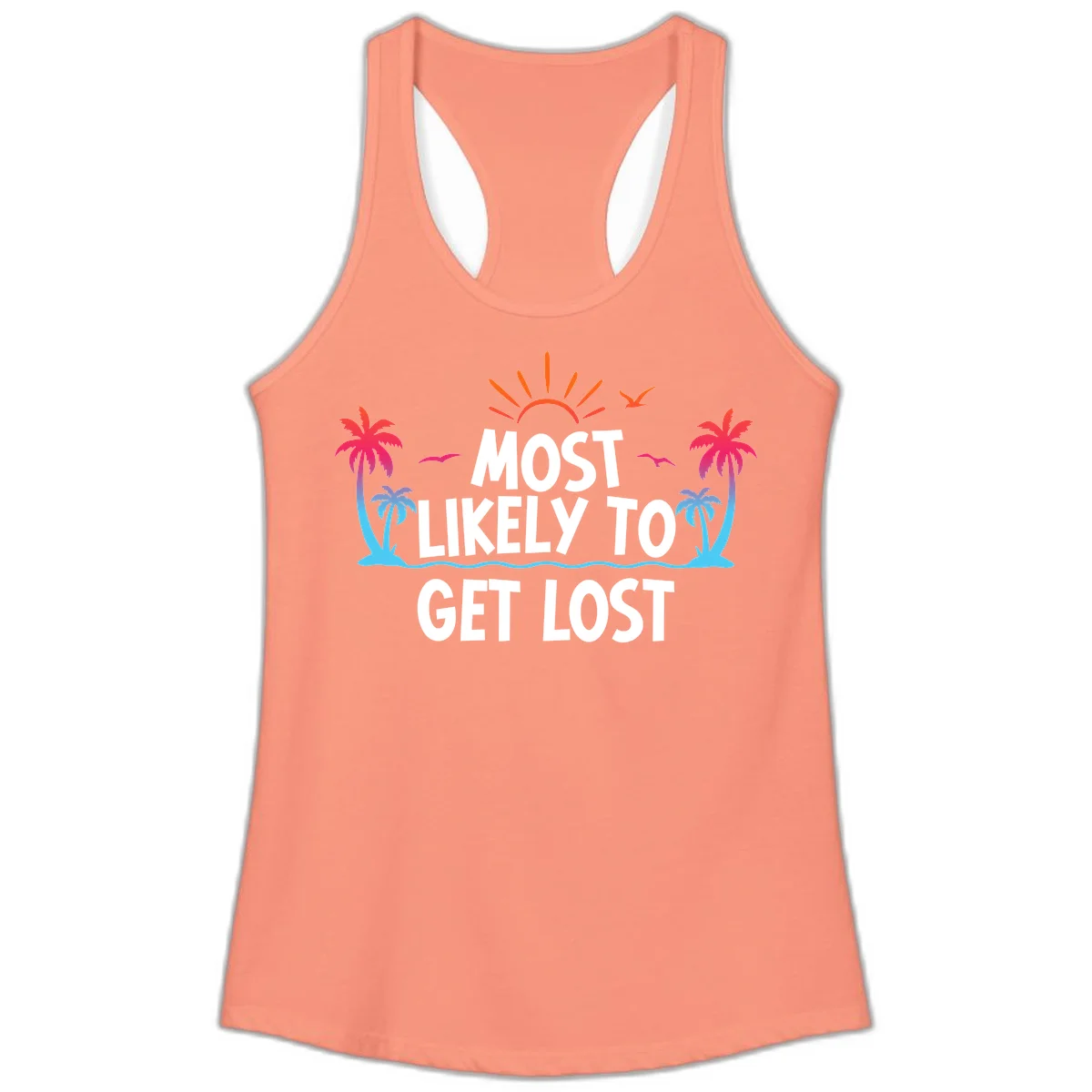 Most Likely To Get Lost Ladies Tank in Solid Light Orange