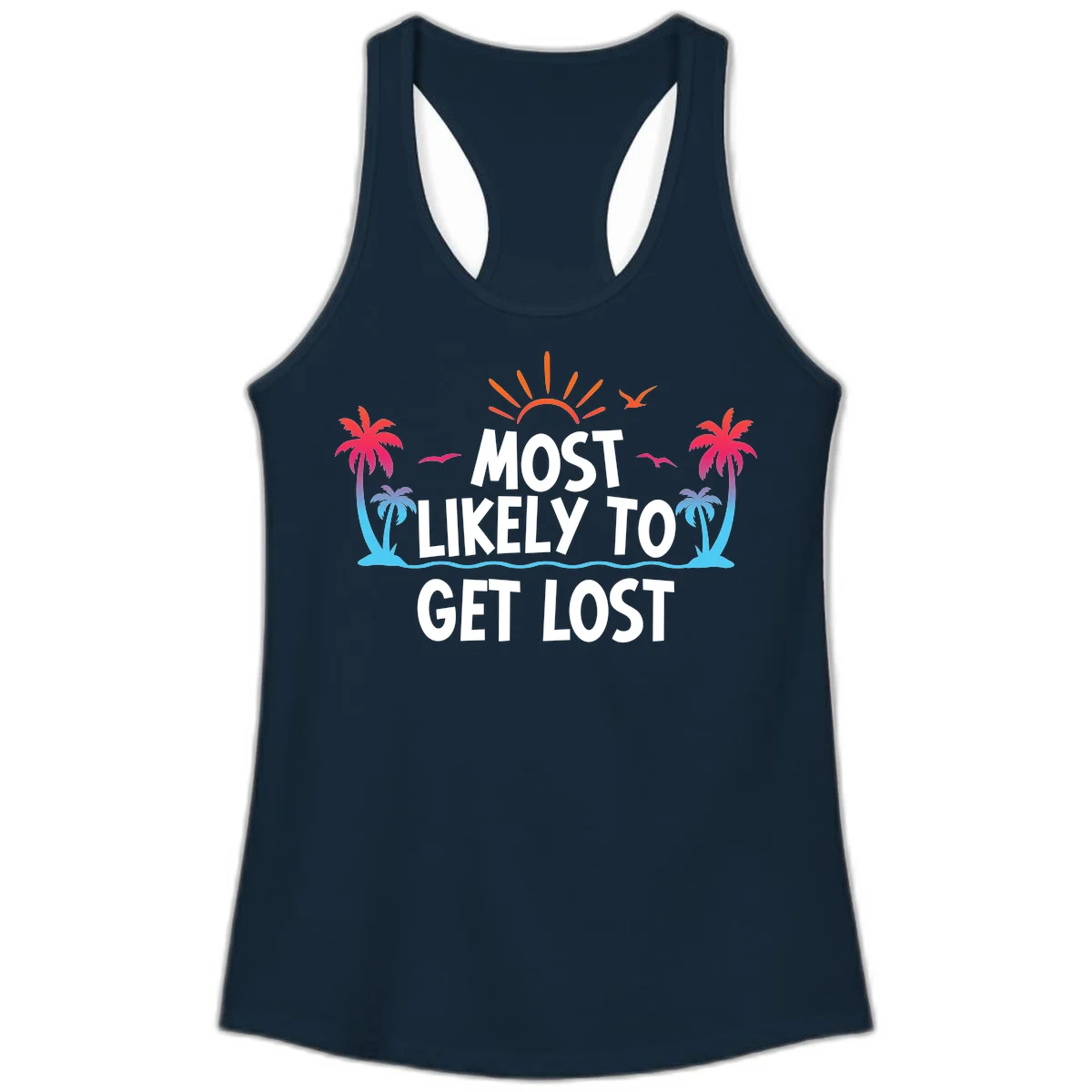 Most Likely To Get Lost Ladies Tank in Solid Midnight Navy
