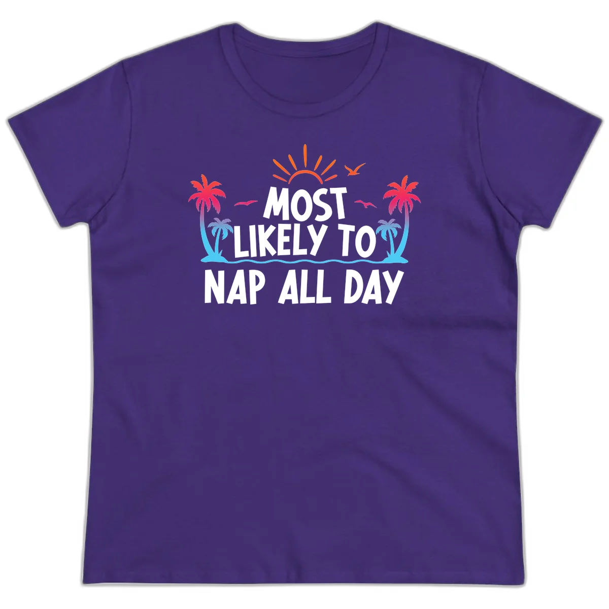 Most Likely To Nap All Day Ladies Cruise Tee in Purple