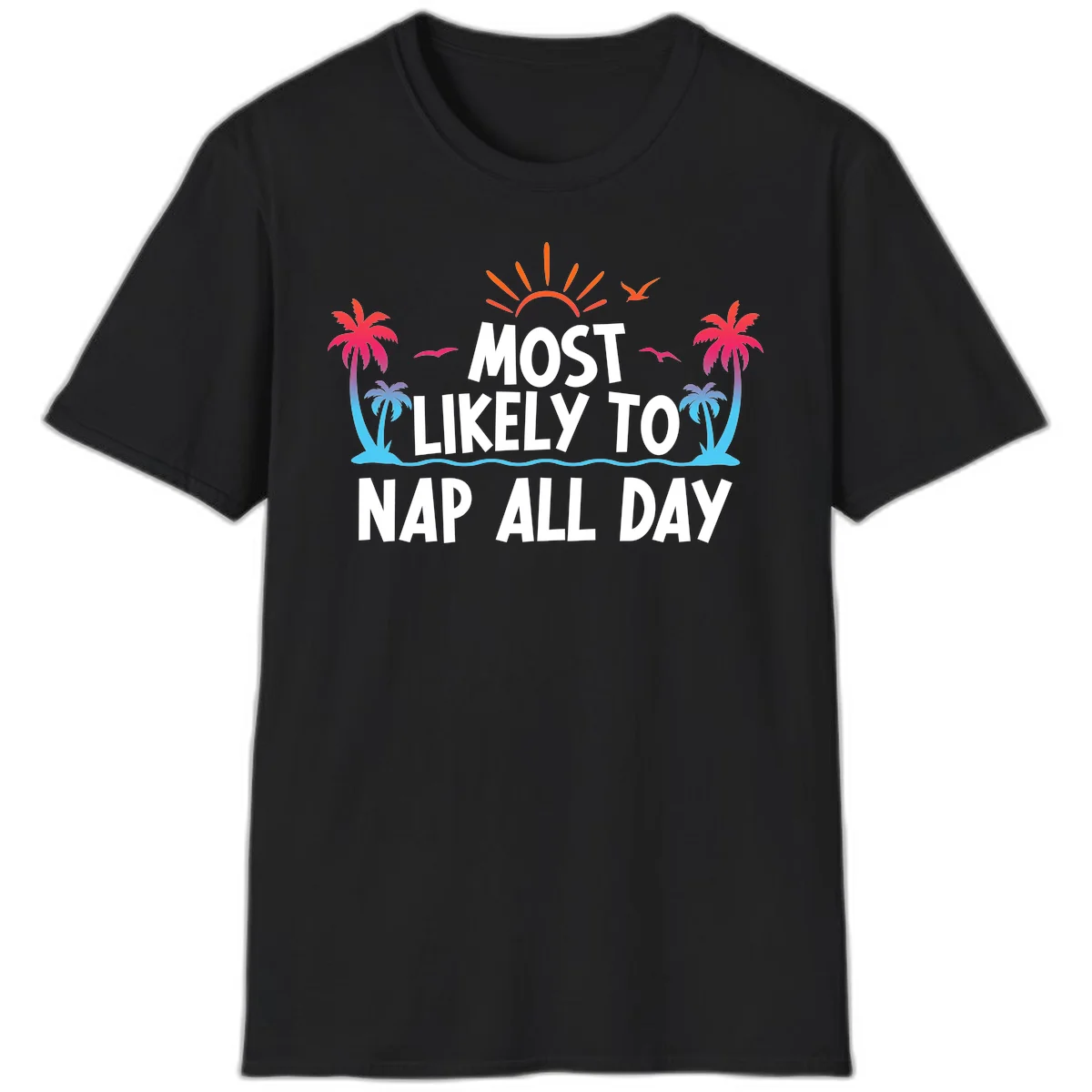 Most Likely To Nap All Day Funny Cruise T-Shirt in Black