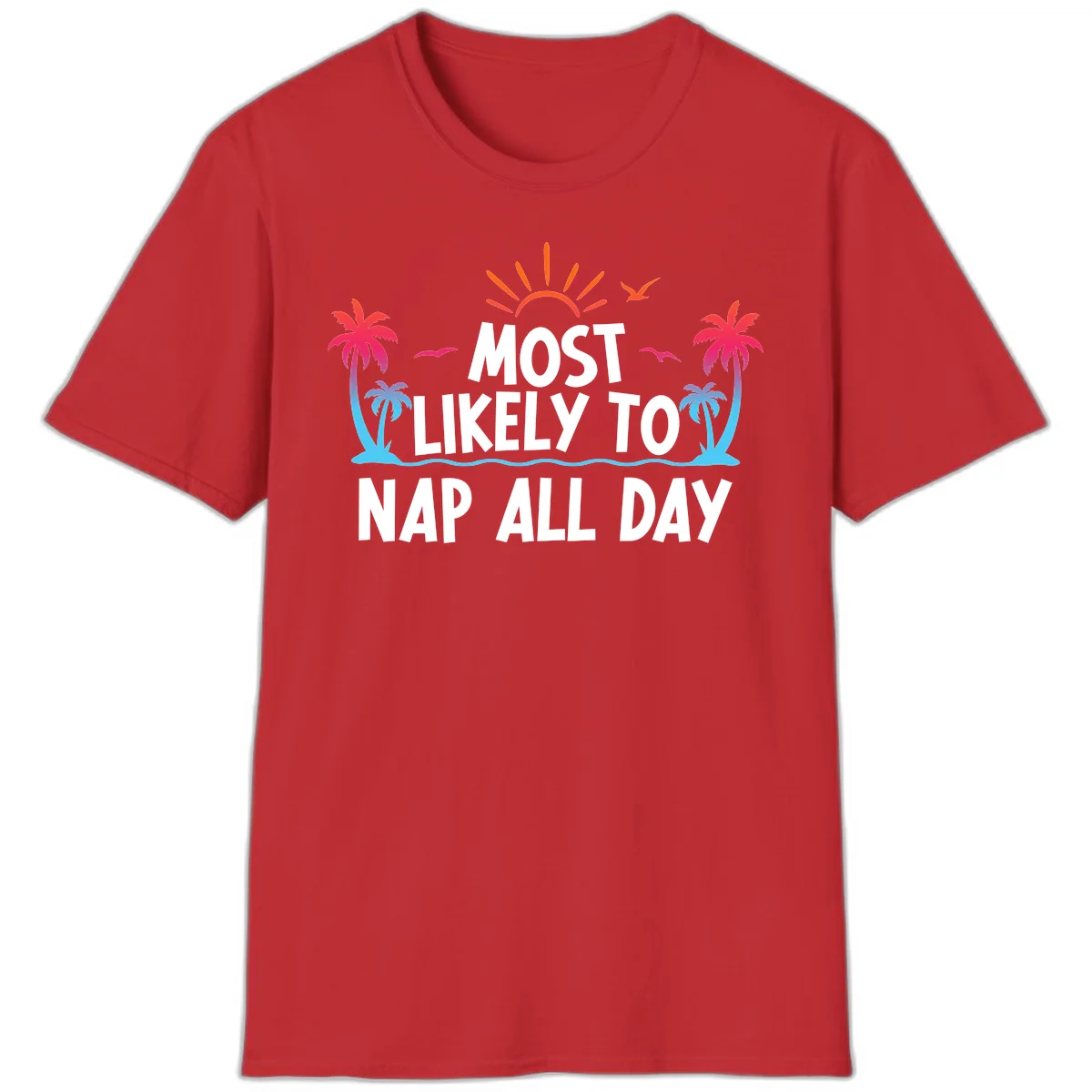 Most Likely To Nap All Day Funny Cruise T-Shirt in Red